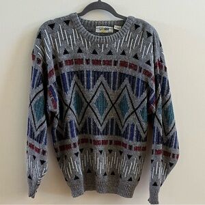 Men's Vintage Merger Sweater Size Large Gray Geometric Design